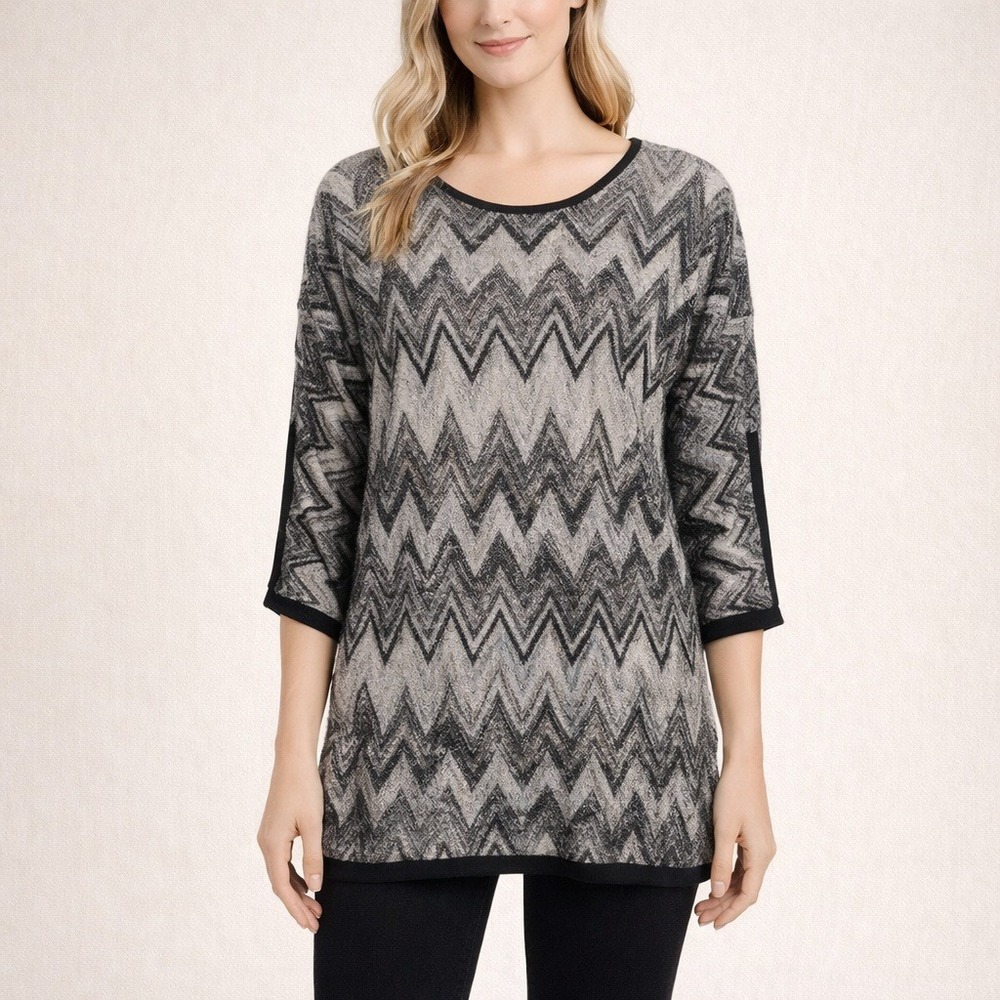 Dana Buchman Chevron Knit Dolman Sweater Small Black/Silver‎ NWT